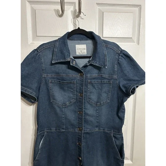 Celebrity Pink XXL Romper Jumper Denim Blue Jeans Dark Wash Western Button Up - Picture 3 of 14
